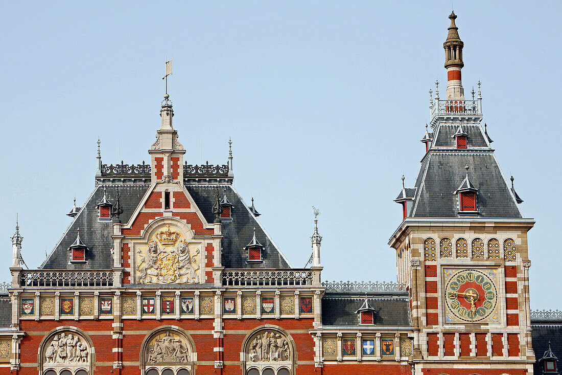 Dutch Renaissance Style Facade, Centraal Station, Main Train Station, Amsterdam, Netherlands, Holland