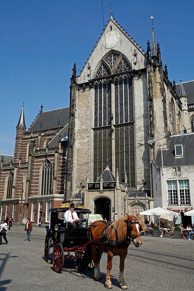Horse And Buggy In Front Of The De Nieuwe Kerk, The New Church On The Dam Platz Right Next To The Royal Palace. It No Longer Has Any Religious Functions And Presently Houses Exhibitions On Different Countries, Religions And Cultures. Dedicated To The Virg