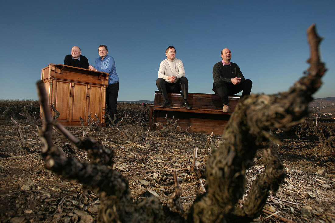 Producers Of Beaujolais Wine. From L. To R.: Herve De Boissieu From Moulin A Vent, Pierre Marie Chermette From Fleury, Dominique Piron From Morgon And Jp Brun From Brouilly, Cote-D'Or (21)