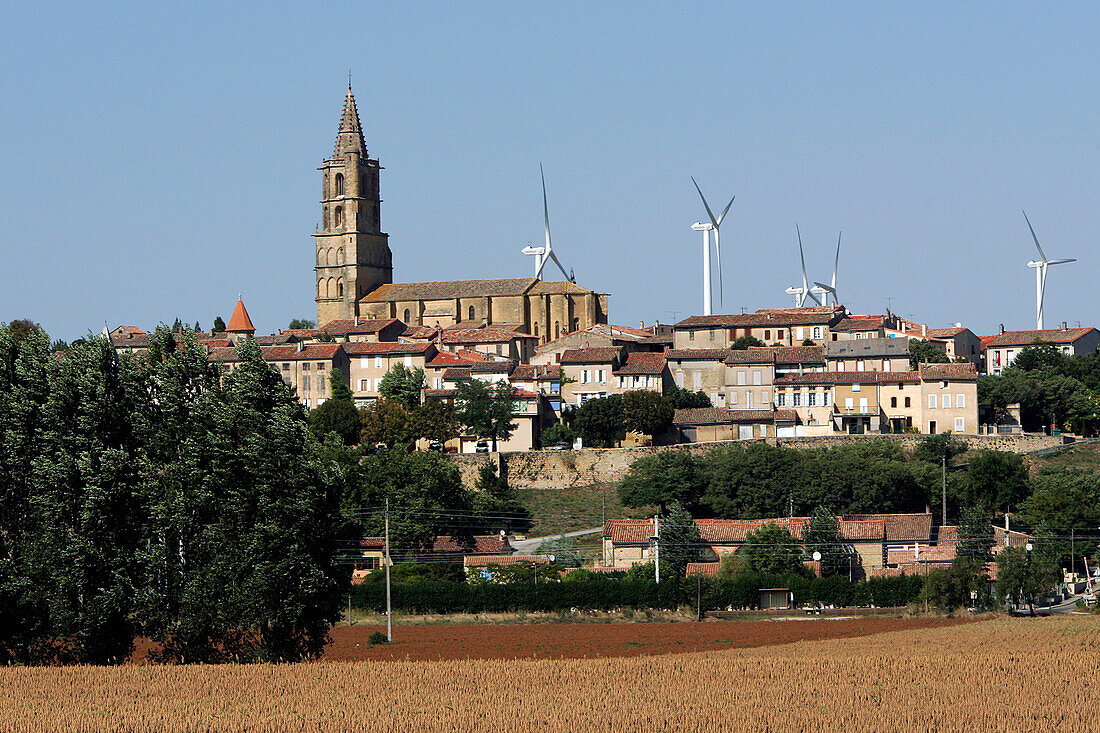 Wind Turbines And The Village Of Lauragais, Haute-Garonne (31), France