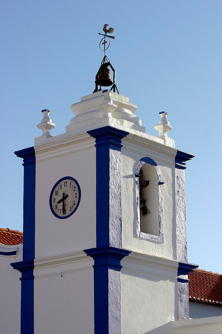 Colorful Tower Of The Church Of Vila Nova Das Milfontes, Alentejo, Portugal
