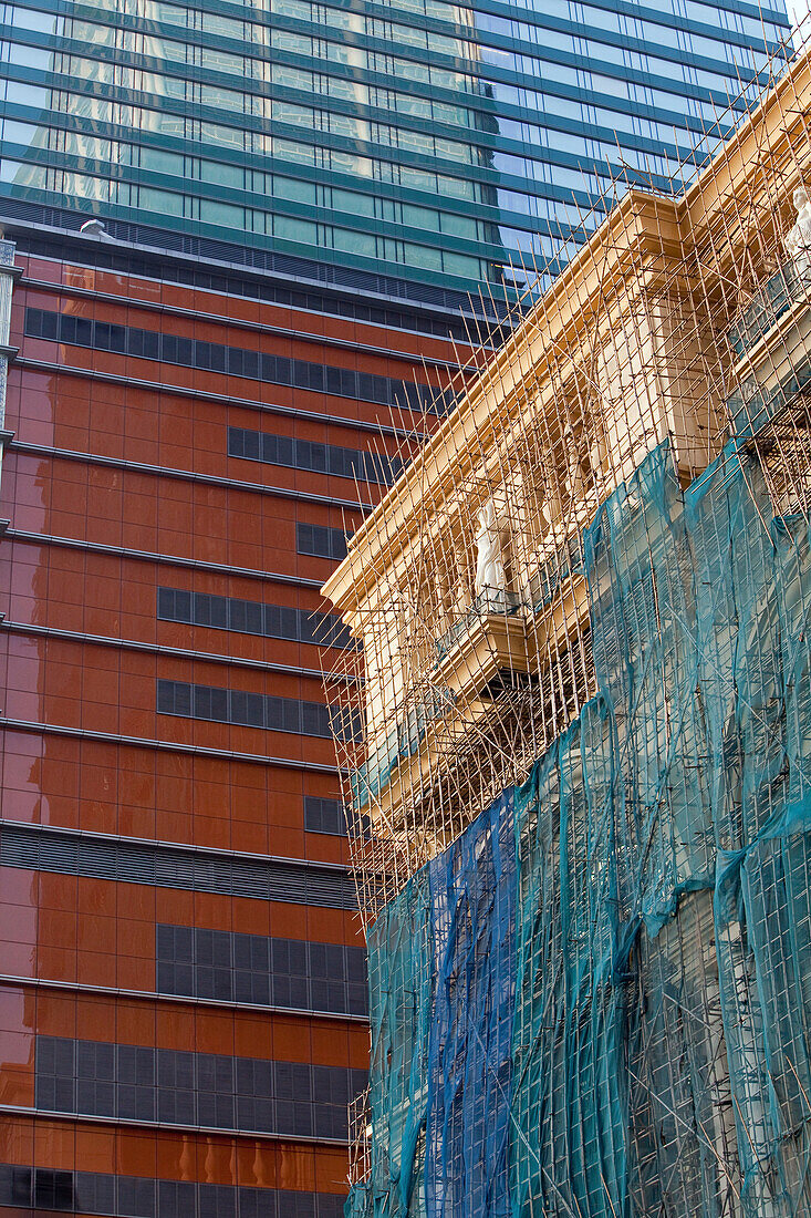 Bambusgerüst am Neubau eines Kasinos, Macao, China, Asien