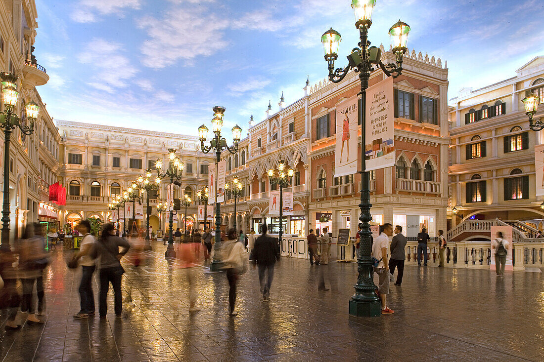 Square with shops at Venetian Casino Resort, Macao, Taipa, China, Asia