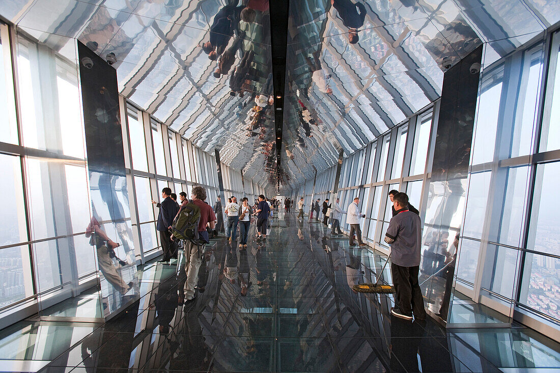 People on observation platform of World Trade Financial Center, Ppudong, Shanghai, China, Asia