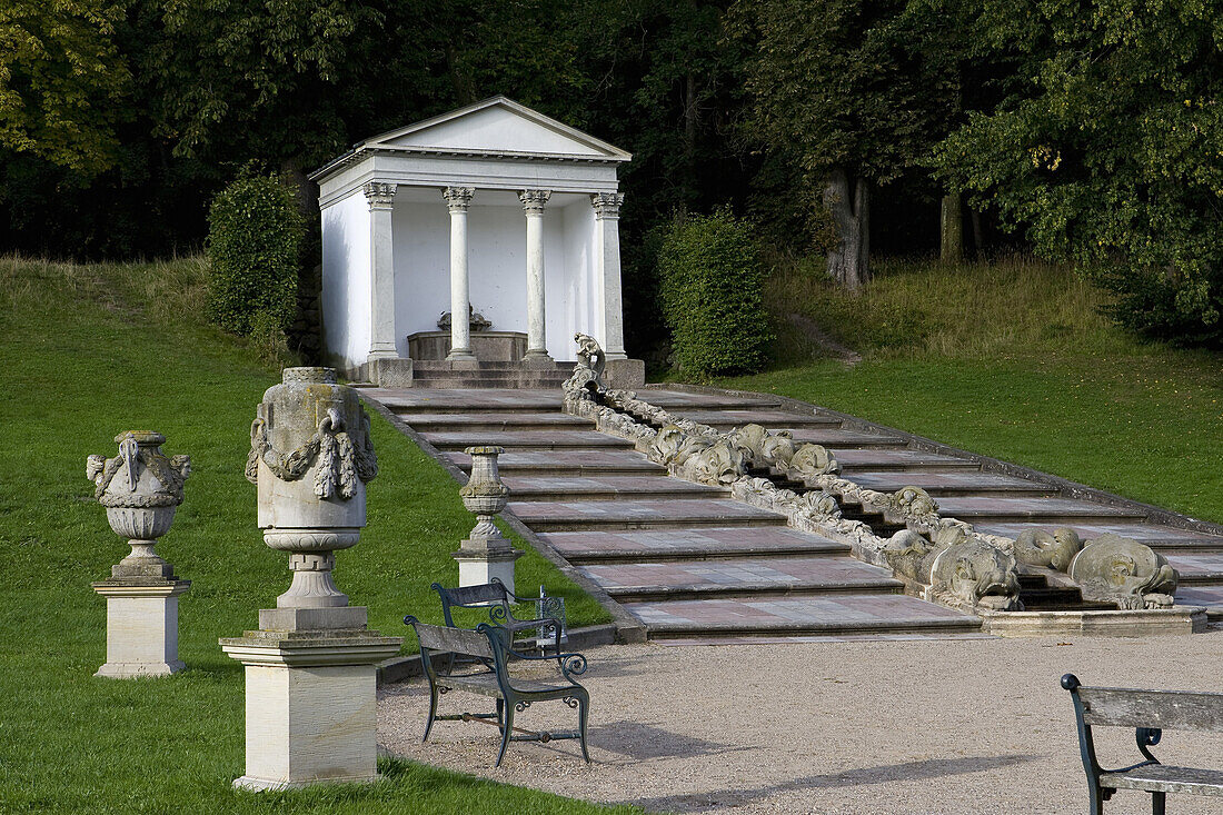 Cascades and temple in the barock terrace garden, Neuwerkgarten, Gottorf Castle, Schleswig, Schleswig-Holstein, Germany, Europe