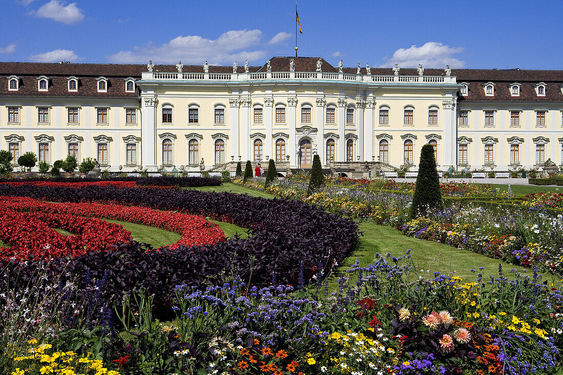 Ludwigsburg palace with garden and Neues Corps de Logis, Ludwigsburg, Baden-Württemberg, Germany, Europe