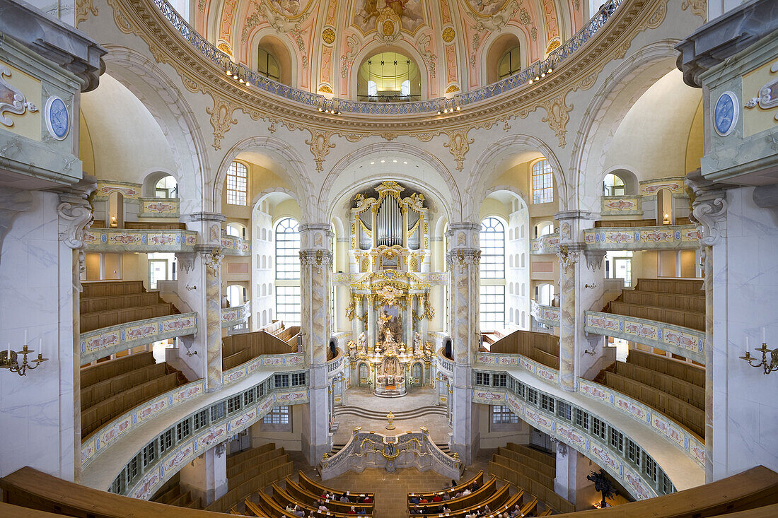 Interior view of the Dresdner Frauenkirche, Church of Our Lady, Dresden, Saxony, Germany, Europe