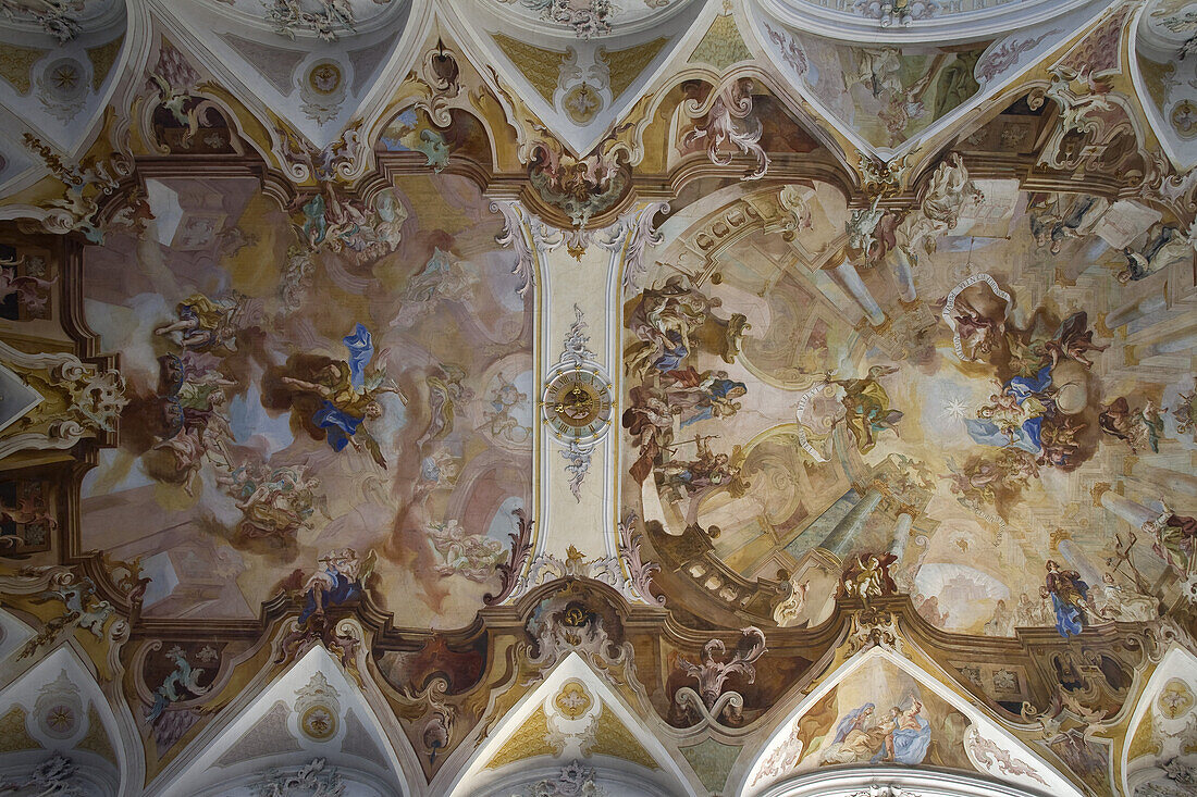 Deckengewölbe in der Wallfahrtskirche Birnau, Barockkirche am Ufer des Bodensees, bei Uhldingen-Mühlhofen, Baden-Württemberg, Deutschland, Europa