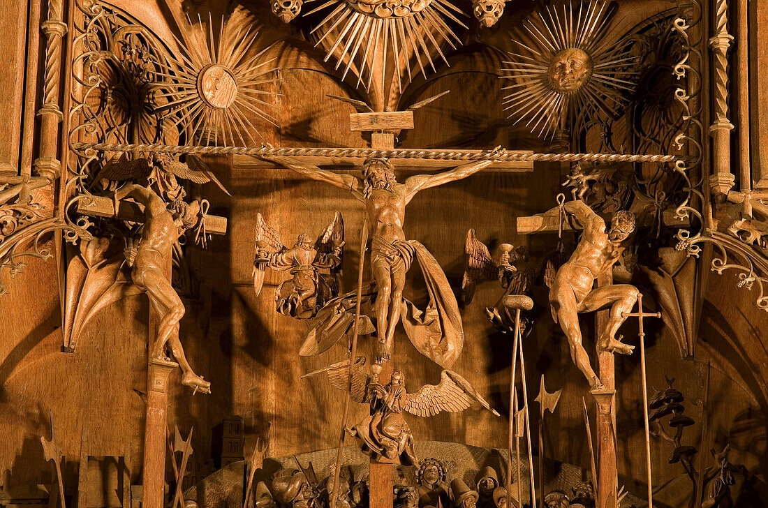 Close up of the Brüggemann or Bordesholmer Altar inside Schleswig Cathedral, Schleswig, Schleswig-Holstein, Germany, Europe