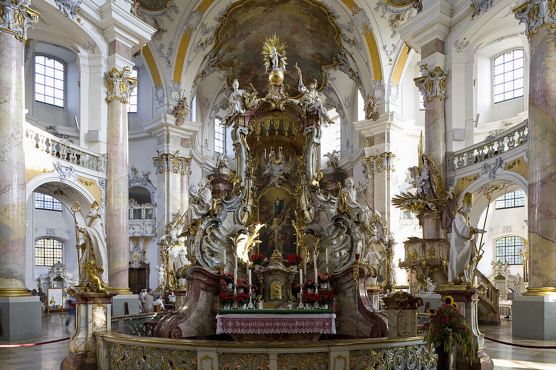 Altar in the pilgrimage church of the Fourteen Holy Saints, Wallfahrtskirche Vierzehnheiligen near Bad Staffelstein, Oberfranken, Bavaria, Germany, Europe