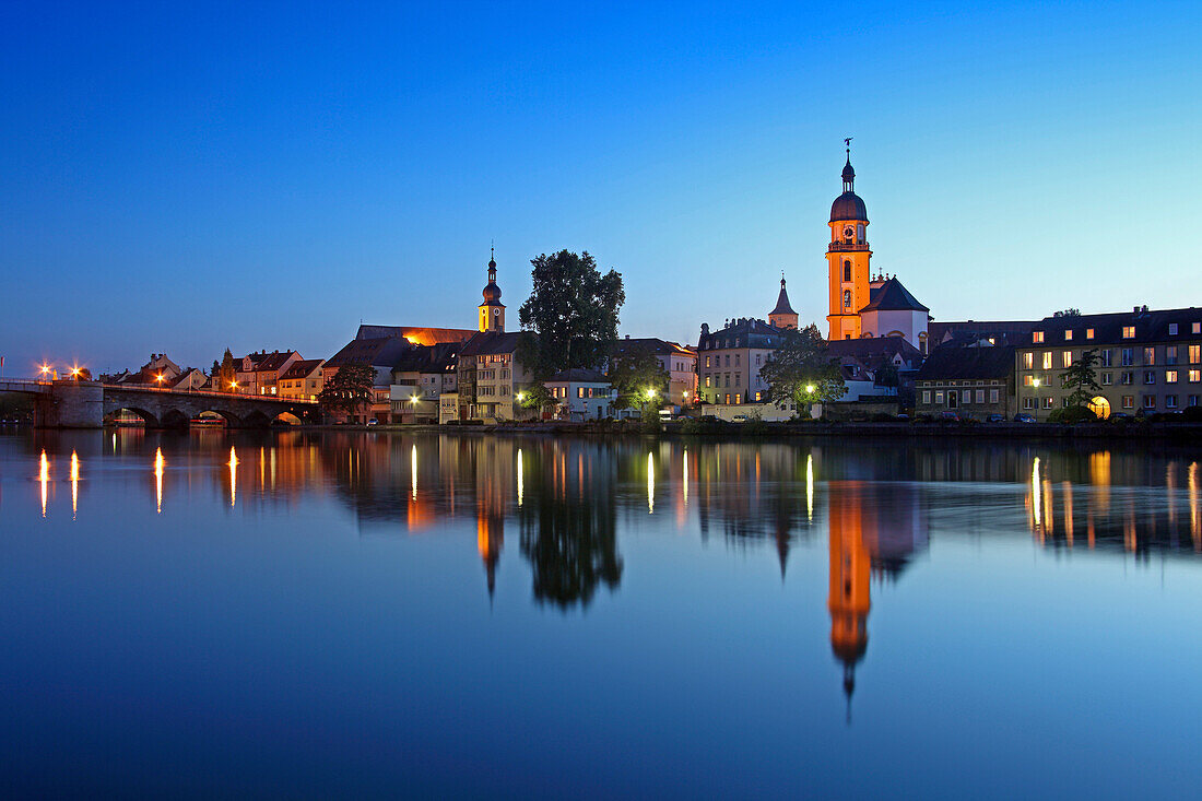 View over Main river to Kitzingen, Franconia, Bavaria, Germany