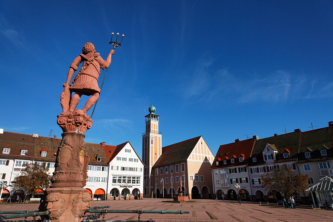 Market square with town hall and Neptun fountain, Freudenstadt, Baden-Wurttemberg, Germany