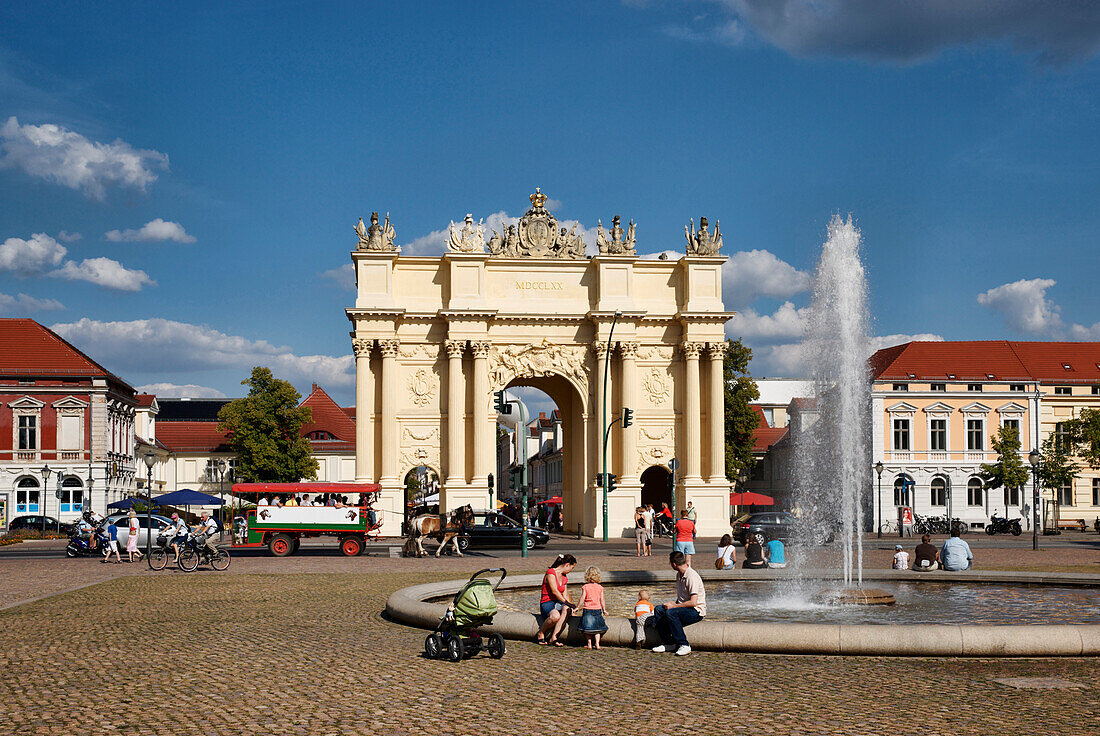 Louise square with Brandenburg Gate, Potsdam, Brandenburg state, Germany