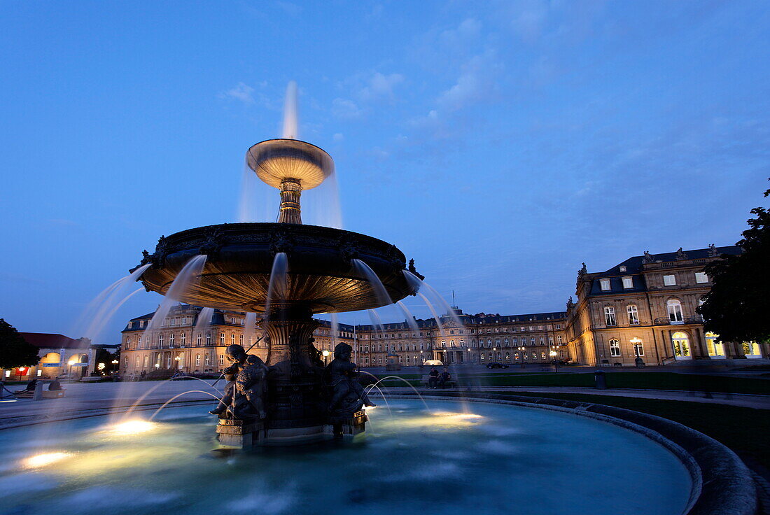 Castle square with fountain, New Castle, Stuttgart, Baden-Wurttemberg, Germany