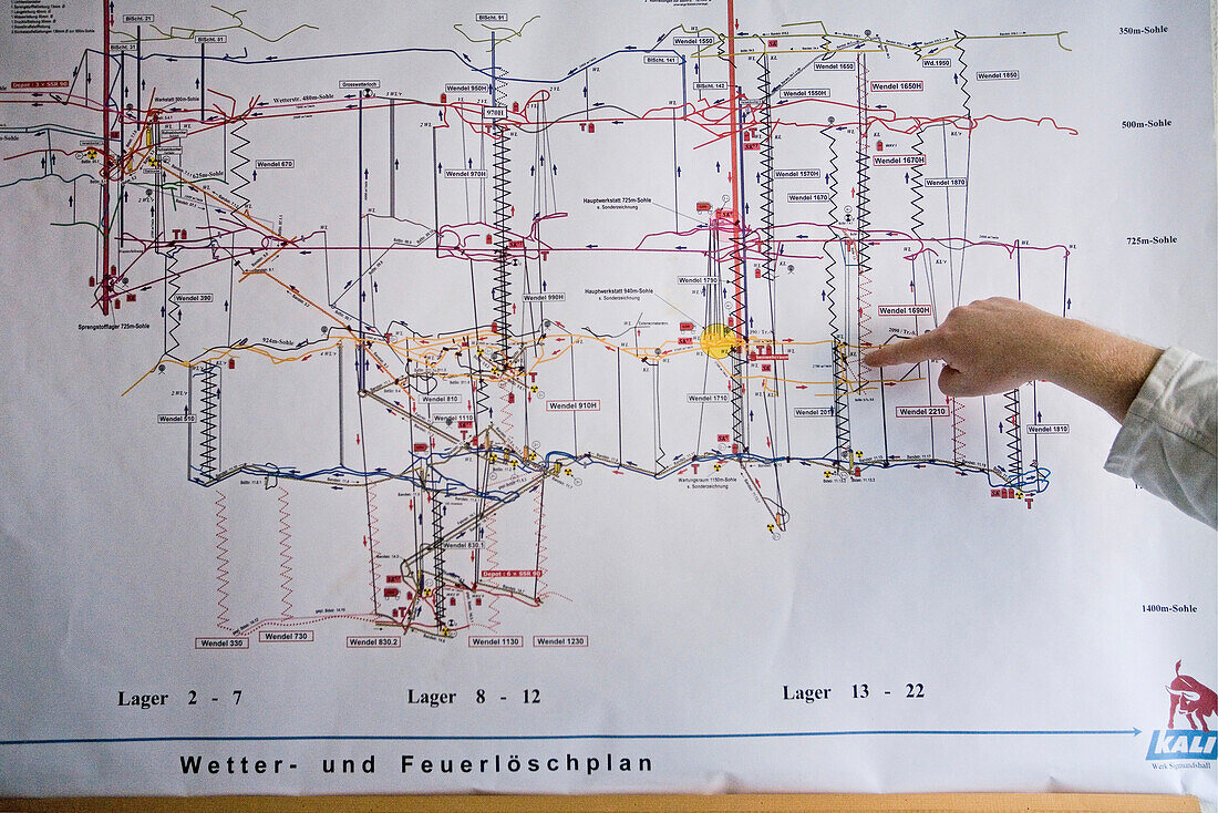 plan of underground mine, Sigmundshall, near Bokeloh, Lower Saxony, northern Germany