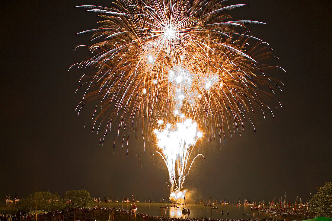 fireworks display above Steinhuder Meer lake near Hannover, Lower Saxony, northern Germany