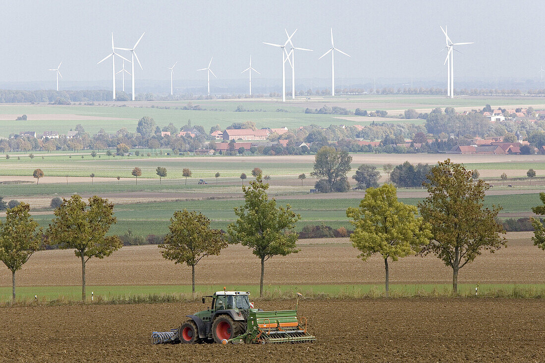 Tractor on field, Calenberg Land, Lower Saxony, Germany