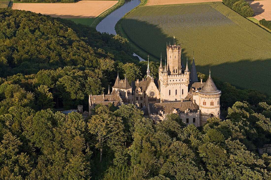 Marienburg castle, aerial photo, forest, Hanover region, Lower Saxony, Germany