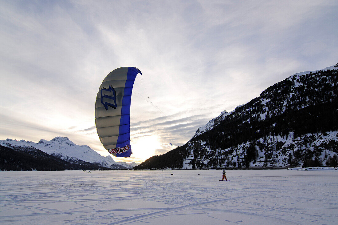 Kitesurfer, Lake Silvaplana, Sankt Moritz, Grisons, Switzerland, model released