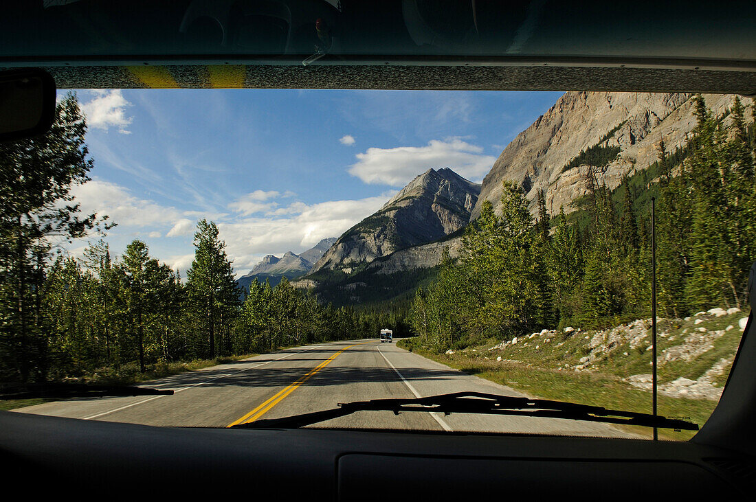 Camper, Trans Canada Highway, Castle Mountain, Alberta, Canada