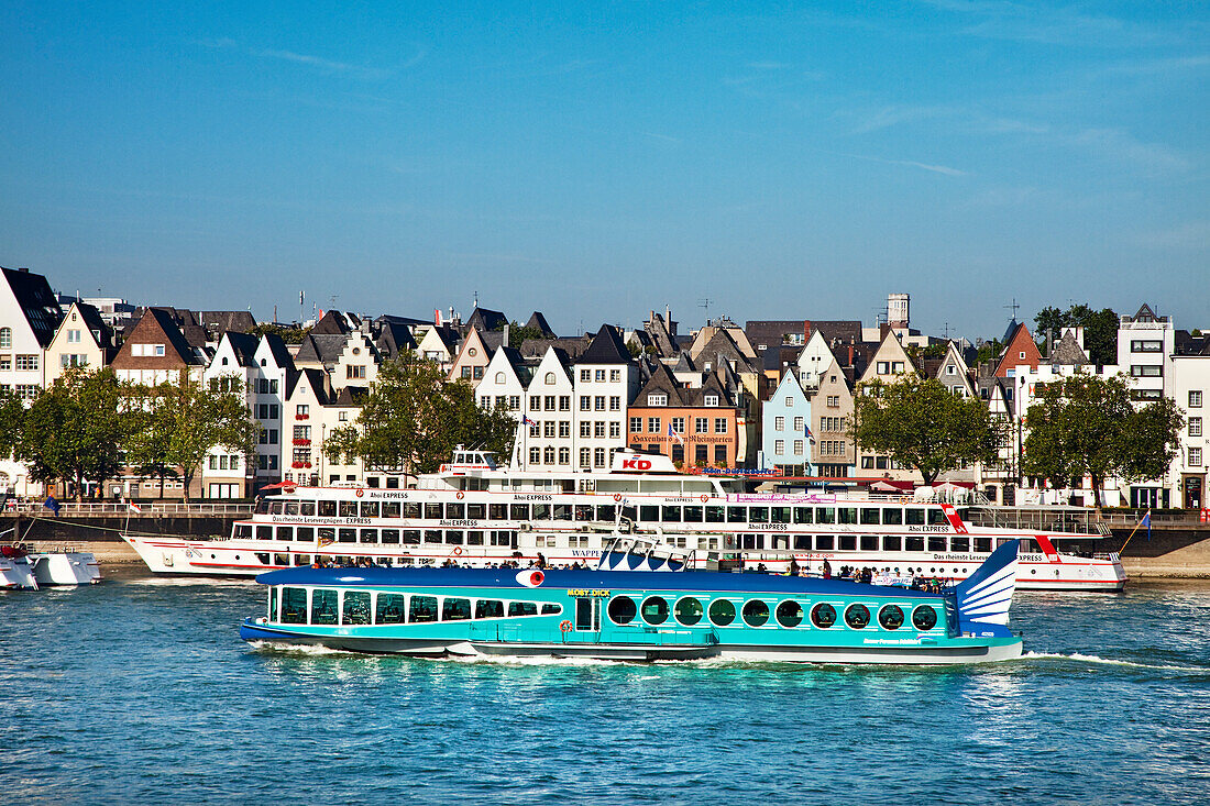 Excursion ship on river Rhine, Cologne, North Rhine-Westphalia, Germany