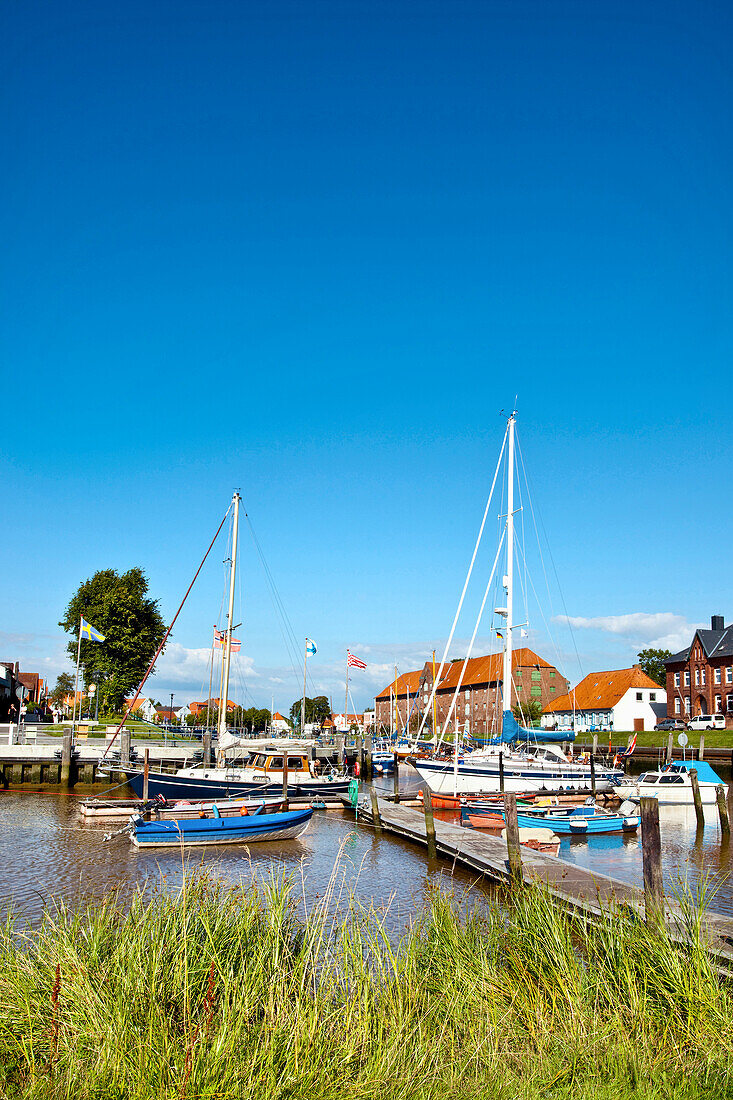 Boats in marina, Toenning, Schleswig-Holstein, Germany