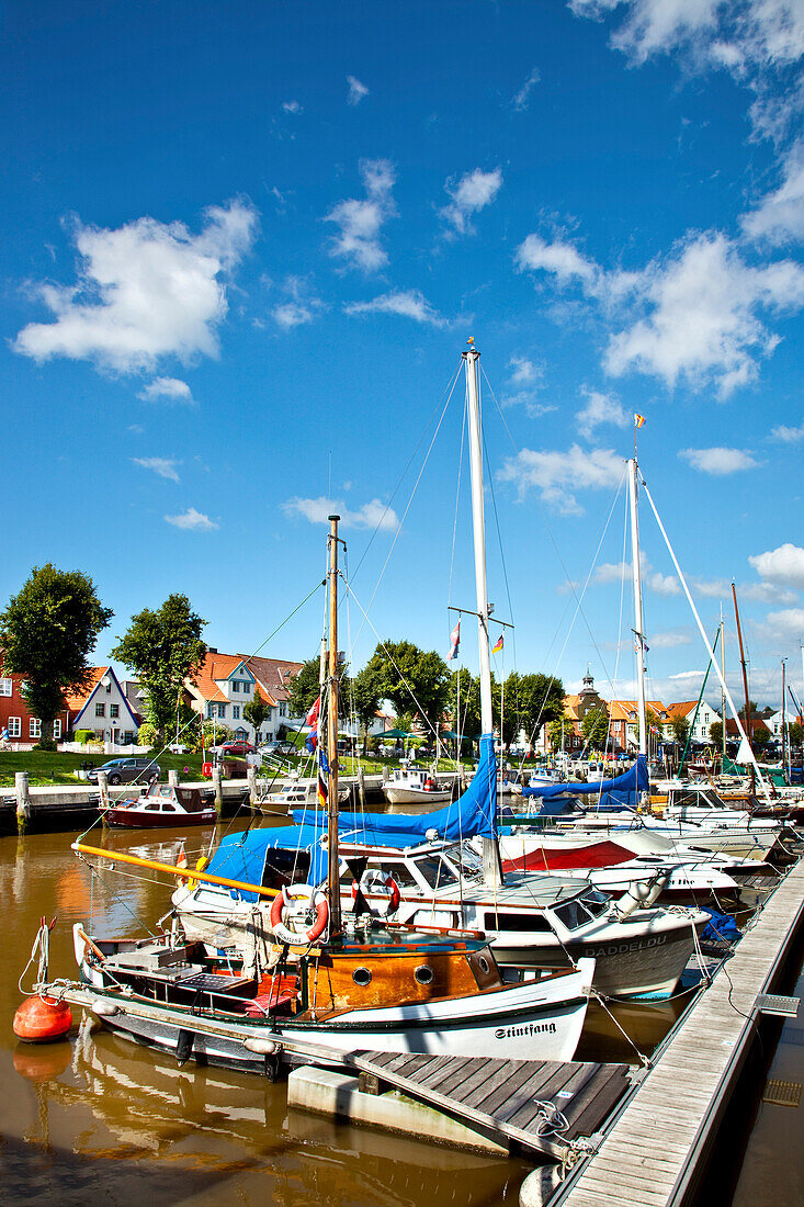 Boats in marina, Toenning, Schleswig-Holstein, Germany