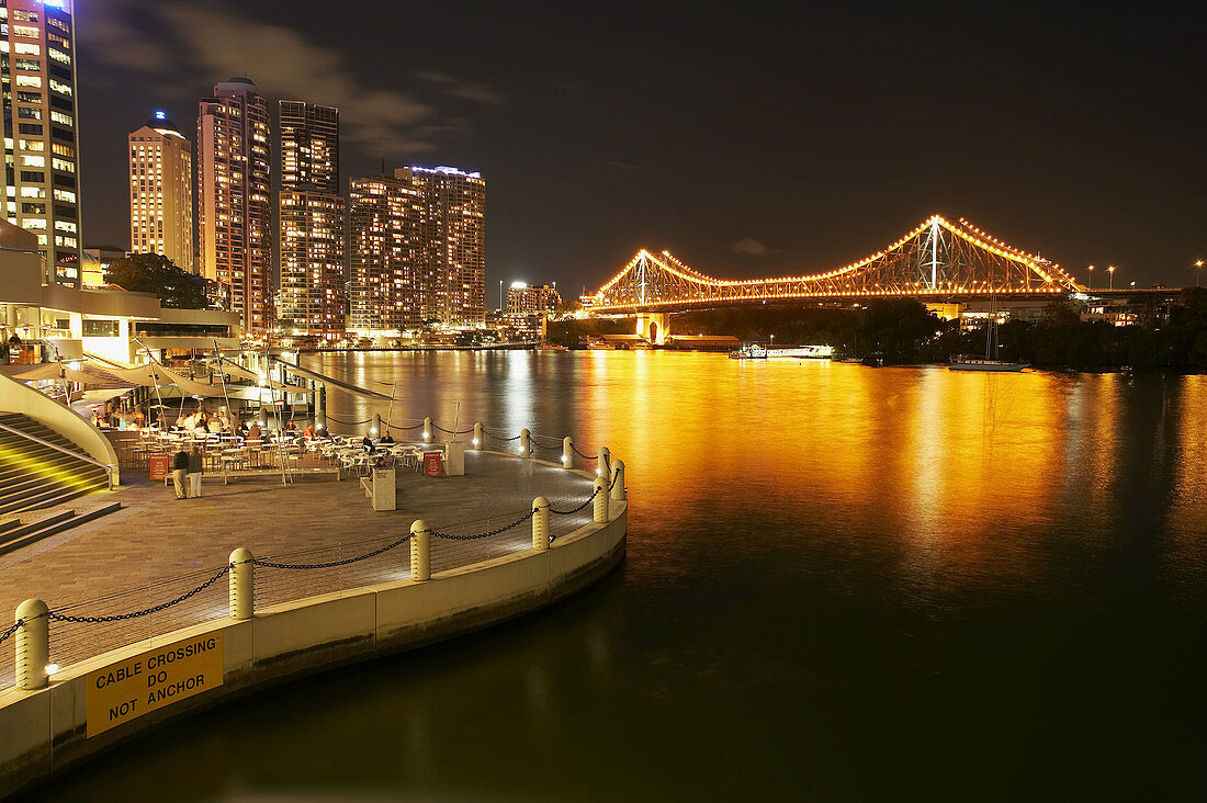 Brisbane Waterfront,  Brisbane River and Story Bridge at Night,  Brisbane,  Queensland,  Australia