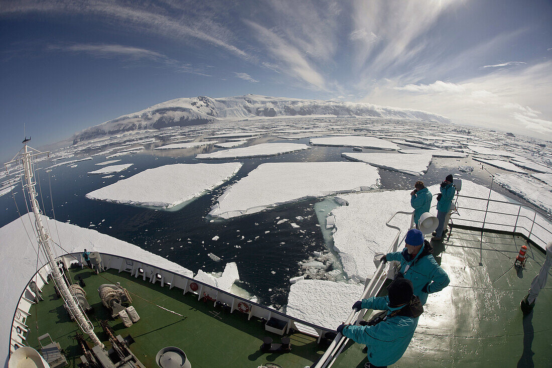 Tourists on deck Marina Svetaeva,  Coulman Island,  Ross Sea