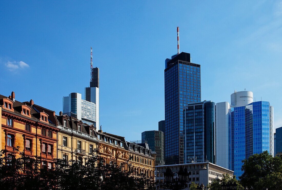 High-rise buildings seen from Opera Square, Frankfurt am Main, Hesse, Germany