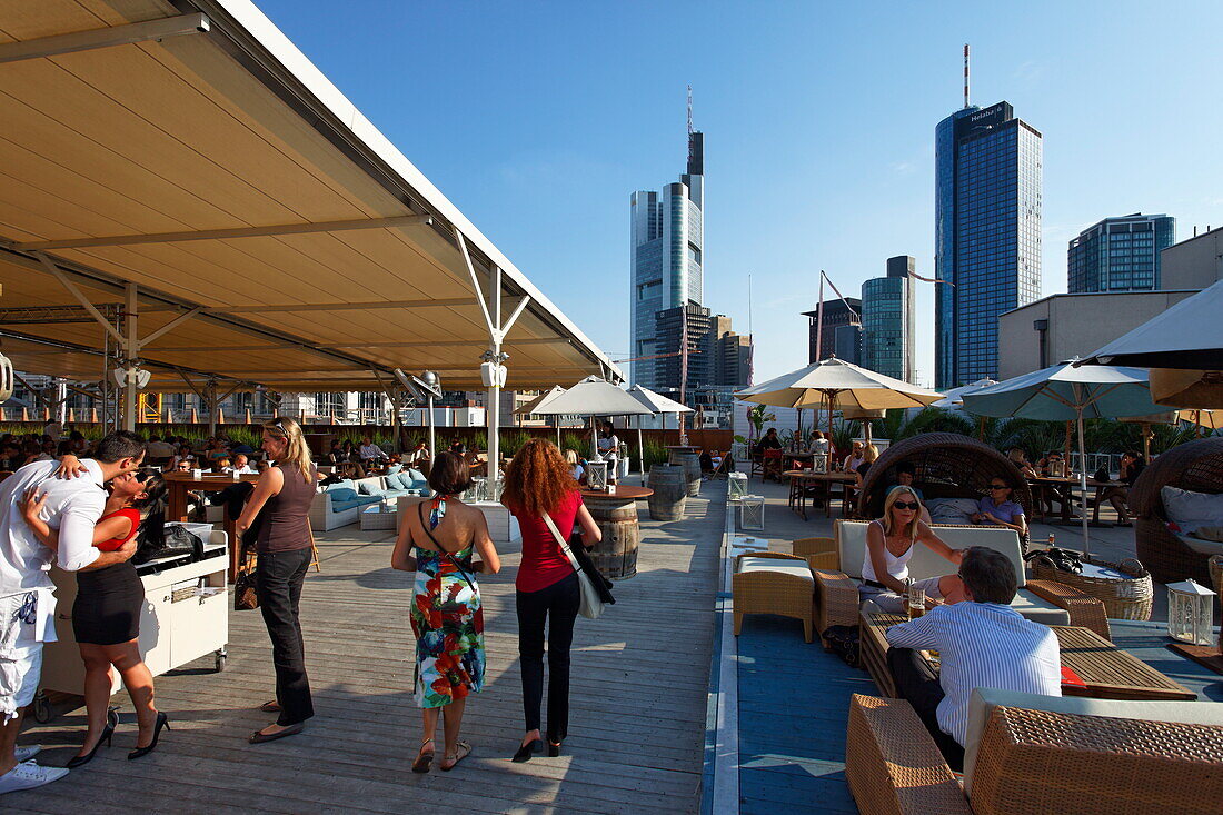 Summer lounge on a parking garage, Frankfurt am Main, Hesse, Germany