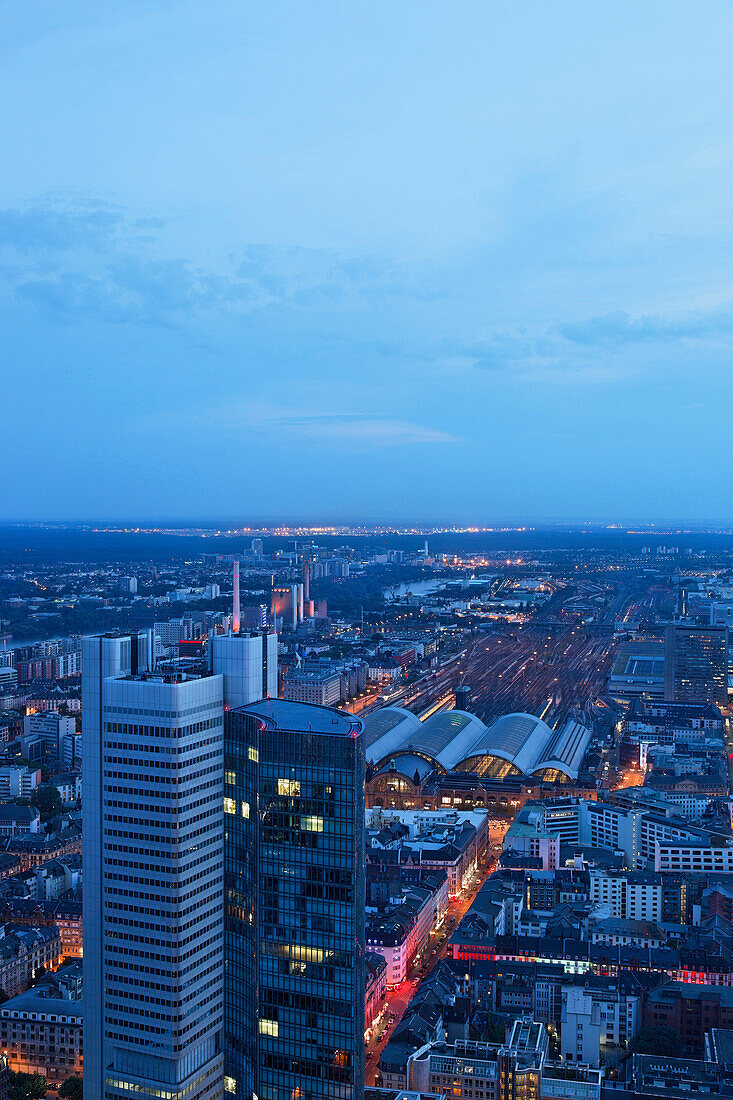 Cityscape with central station, Frankfurt am Main, Hesse, Germany