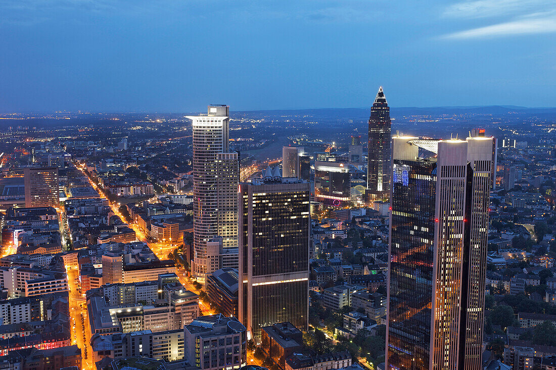 View of Frankfurt in the evening light with the Messeturm, Fair Tower, Frankfurt am Main, Hesse, Germany