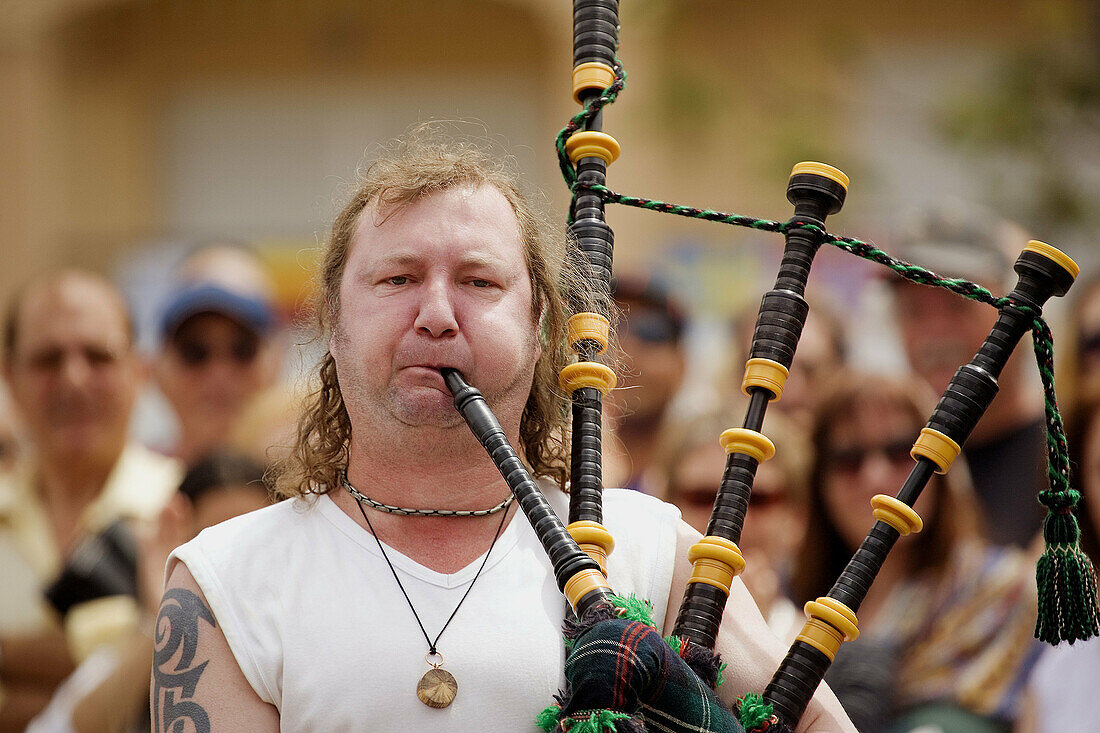 Scottish bagpiper at International Fair,  Fuengirola. Costa del Sol,  Malaga province,  Andalucia,  Spain