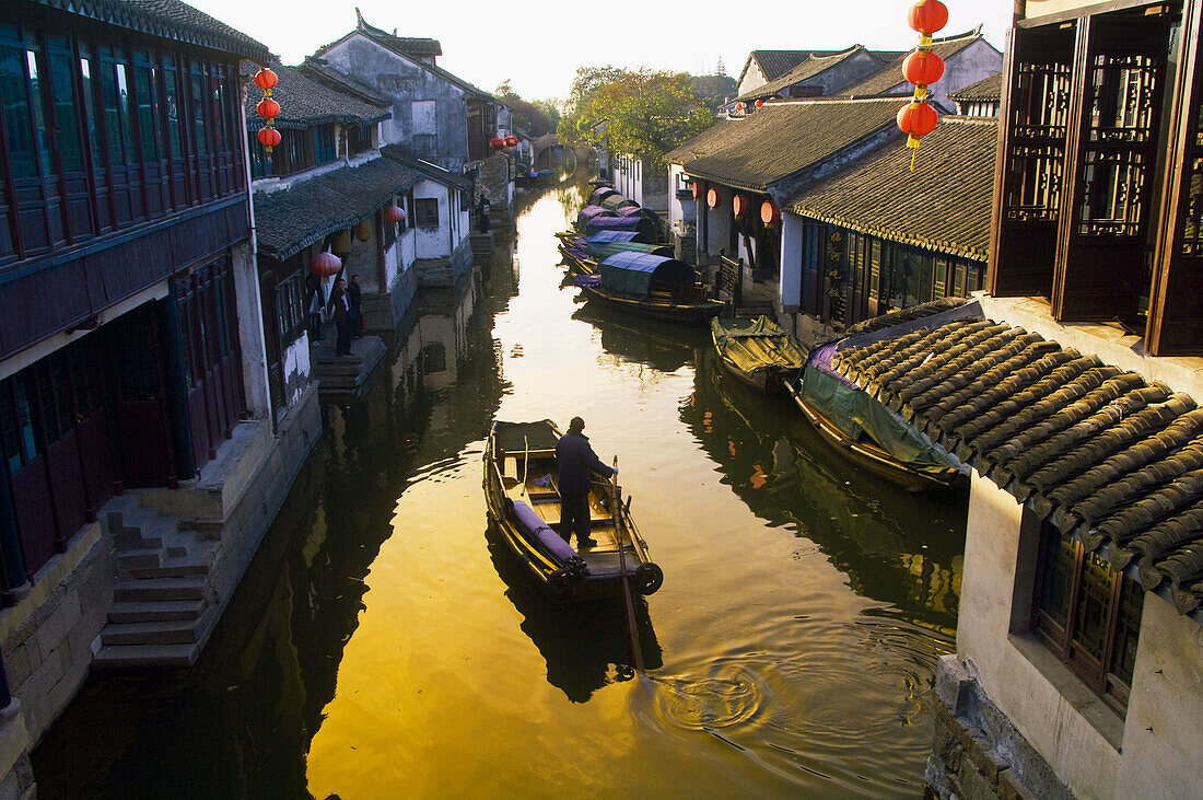 A canal scene in the water town of Zhouzhuang,  China