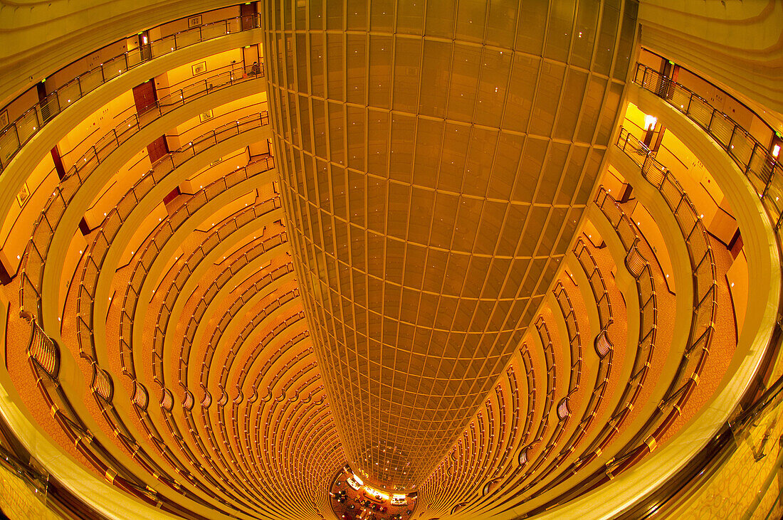 The interior courtyard atrium of the Grand Hyatt Shanghai Hotel inside the Jin Mao Tower,  Shanghai,  China