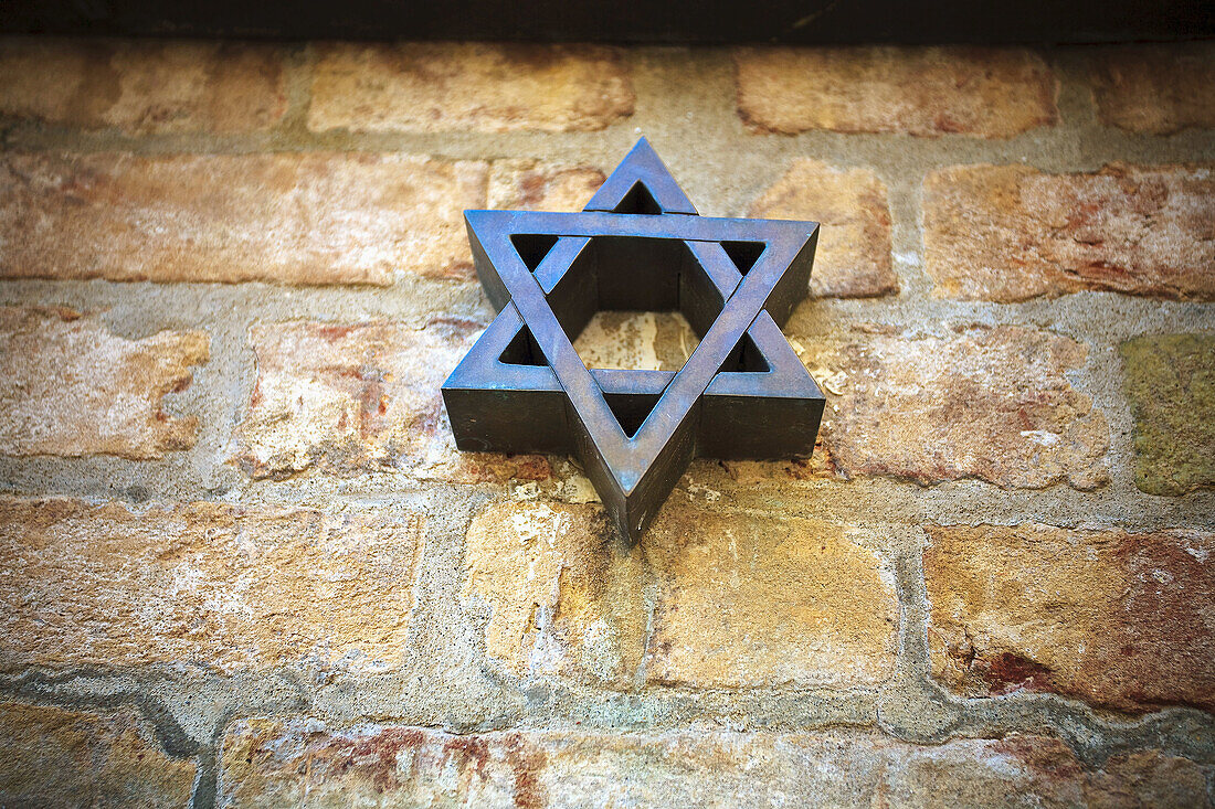 Italy,  Veneto,  Venice. Star of David,  Magen David in the Ghetto of Venice,  Cannaregio Sestiere