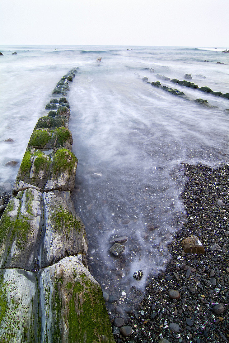 Barrika beach at sunset,  Biscay,  Basque Country,  Spain