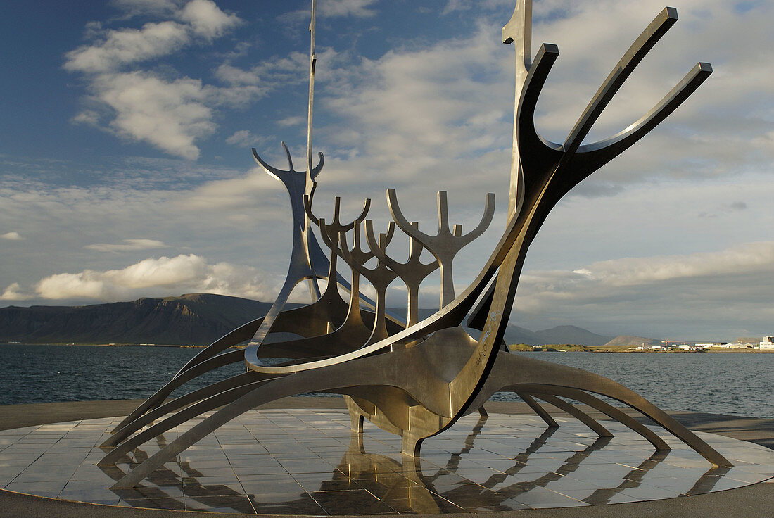 Viking ship sculpture,  Reykjavik,  Iceland