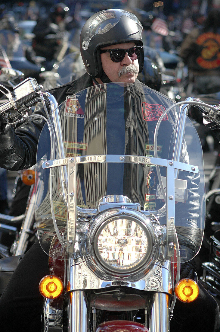 New York City USA,  biker at the Veterans Day parade