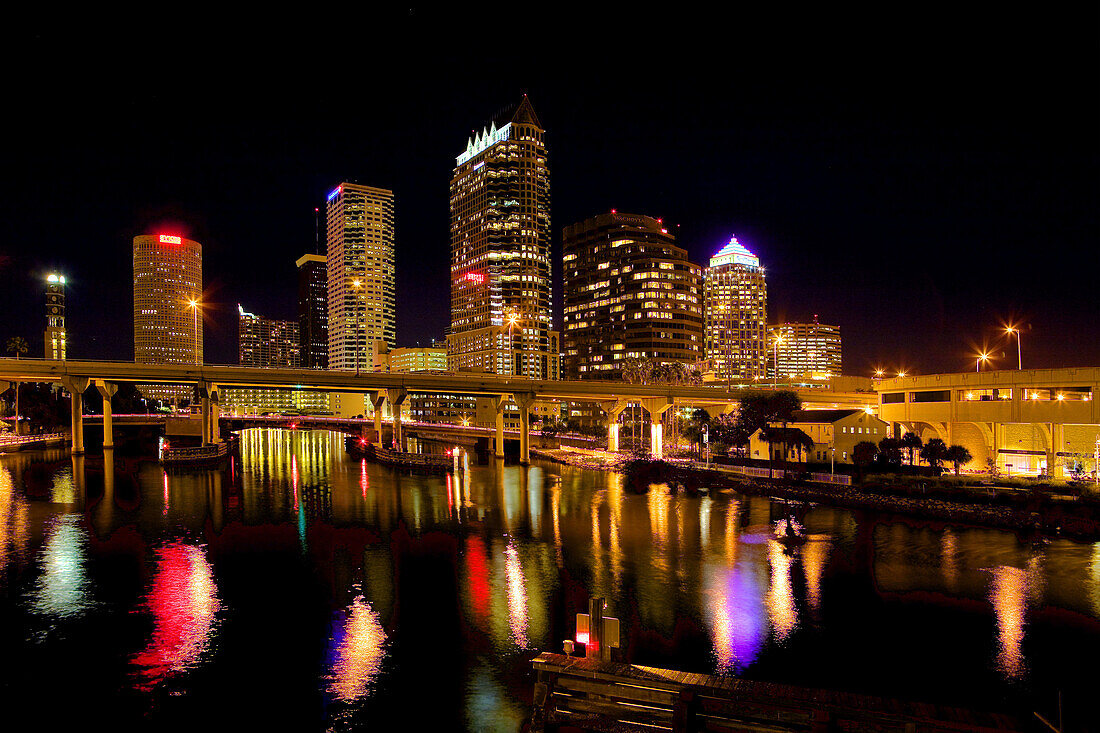 Downtown Tampa and Hillsborough River at Night,  Tamapa,  Florida