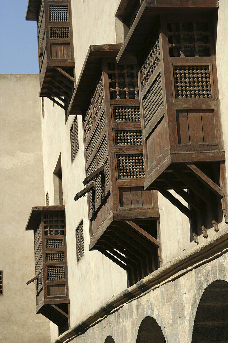 mashrabiya window in Bazaraah Wekalah 11 century AH /century 17AD,  of The Ottoman Rule Mohamed Bazaraah,  Cairo,  Egypt