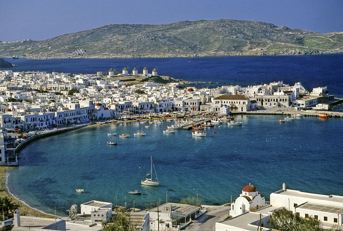 Greece,  Mykonos,  view of the harbor