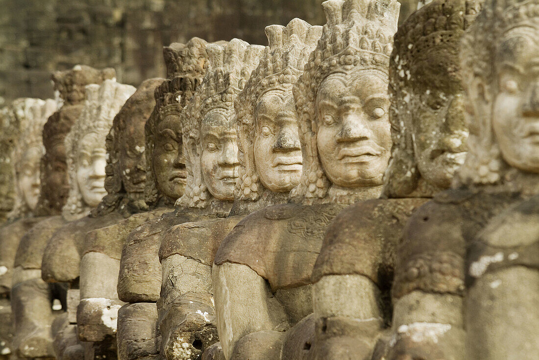 Detail of South gate,  Angkor Thom,  Cambodia