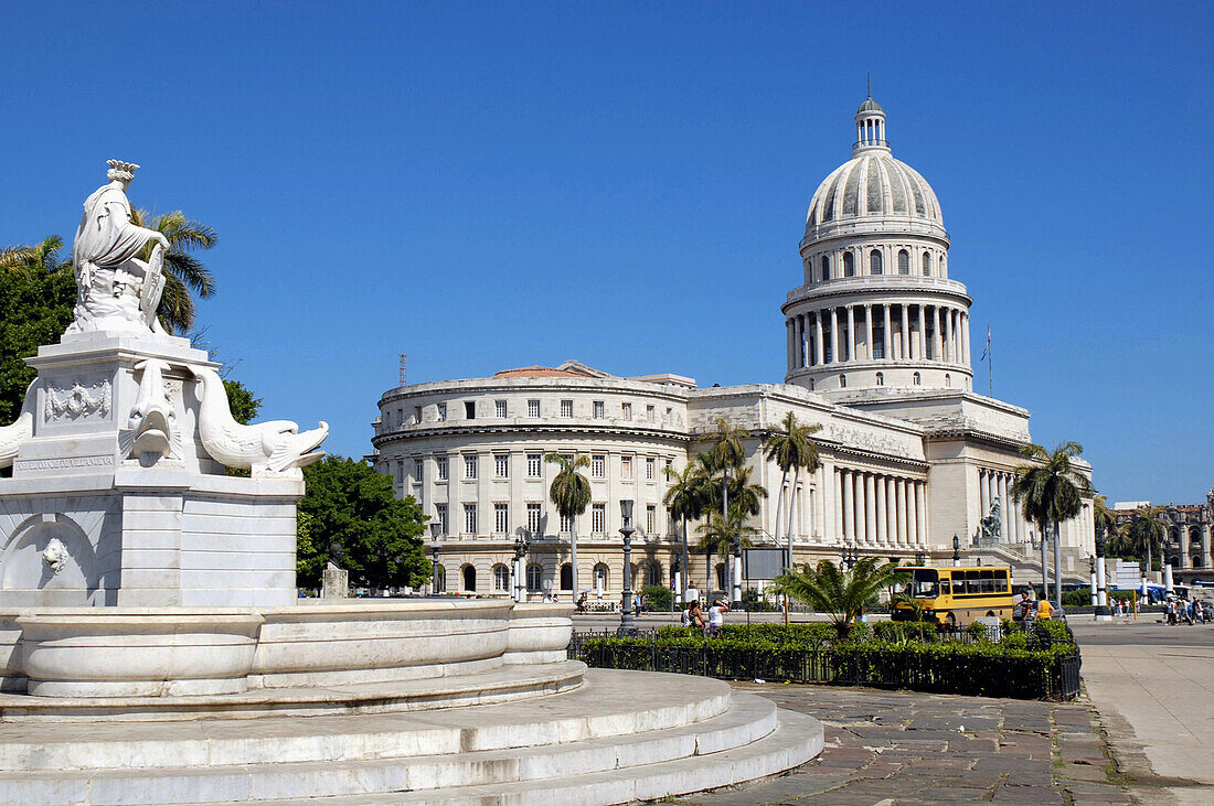 Fountain of the Noble Habana (aka Fountain of the Indian) and Capitol building,  Havana,  Cuba