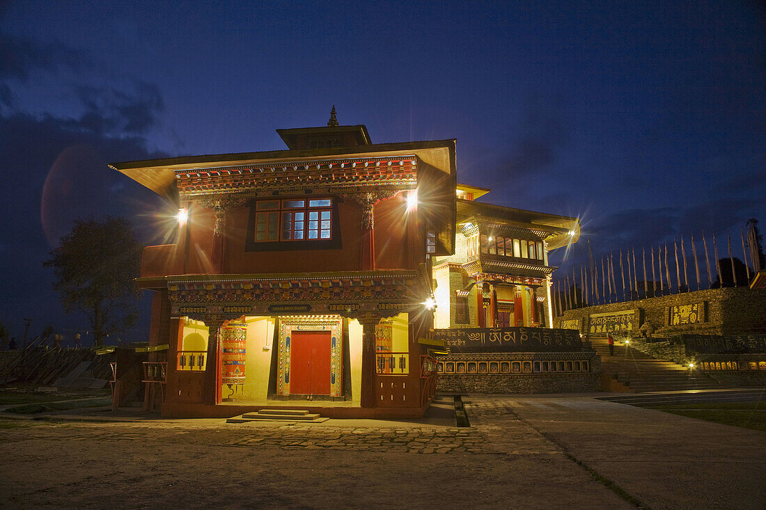 India,  Sikkim,  Ravangla Rabongla,  Karma Theckhling Monastery - a new monastery - made in traditional Sikkim style of stone and mud with Eight corners
