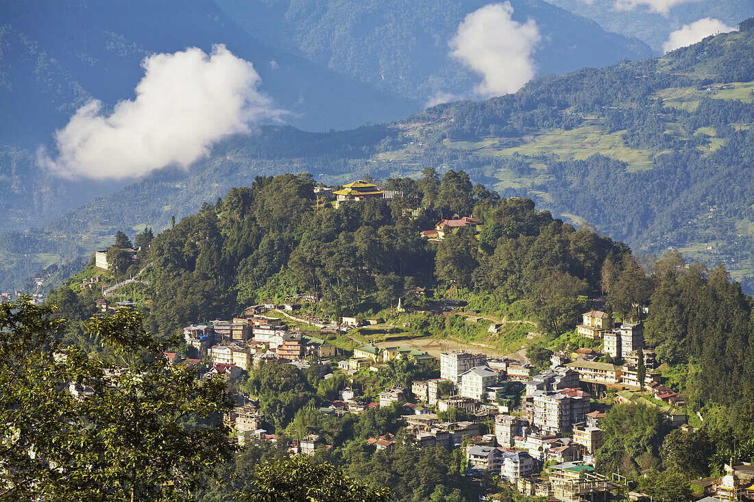 India,  Sikkim,  Gangtok,  View of city from Ganesh Tok viewpoint