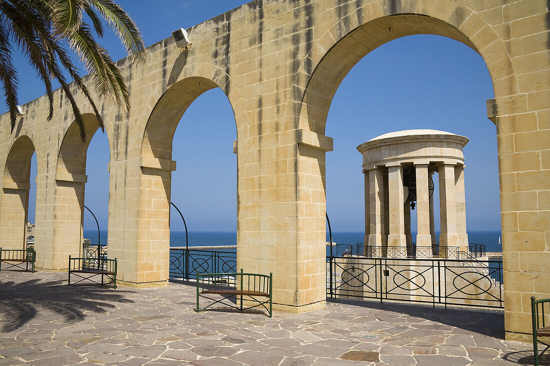 Siege bell monument,  World War II Memorial,  Lower Barracca Gardens,  Valletta,  Malta