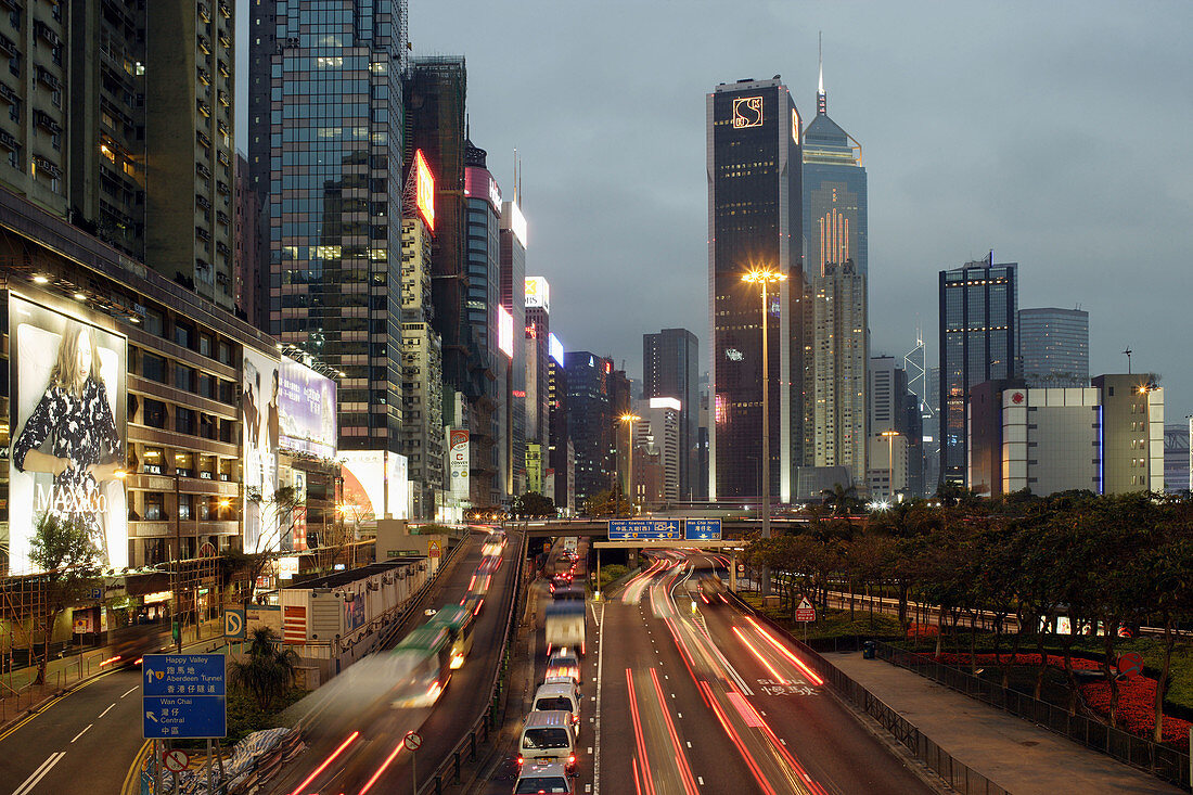 Busy street at early evening at Causeway Bay,  Central,  Hong Kong Island,  Hong Kong,  China,  Southeast Asia