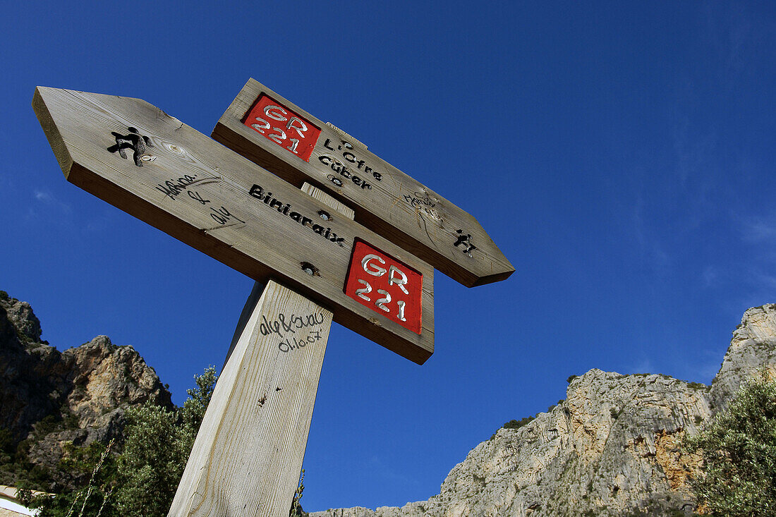 Schilder, Schlucht von Biniaraix, Serra de Tramuntana. Mallorca, Balearische Inseln, Spanien